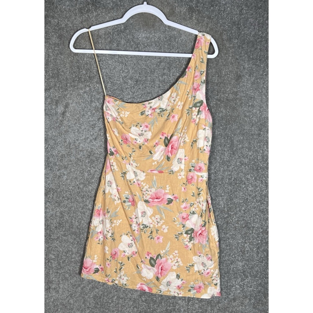 Abercrombie & Fitch Linen Blend One Shoulder Mini Dress Womens Sz M Pink Floral